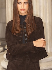 Lipsy Chocolate Brown Suede Jacket - Image 4 of 6