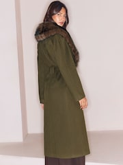 Lipsy Olive Green Petite Fur Collar Longline Belted Coat - Image 5 of 6
