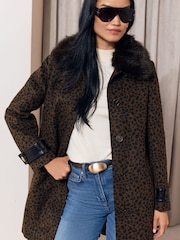 Lipsy Animal Petite Fur Collar Coat - Image 1 of 5