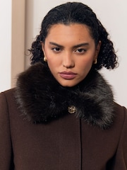 Lipsy Chocolate Brown Petite Fur Collar Coat - Image 2 of 5