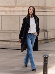 Negro - Lipsy Longline Teddy Faux Leather Trim Coat - Imagen 3 de 6