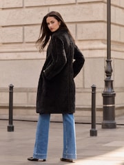 Negro - Lipsy Longline Teddy Faux Leather Trim Coat - Imagen 6 de 6