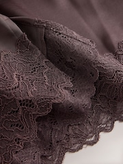 Chocolate Brown Satin V-Neck Lace Trim Top - Image 5 of 6