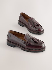 Burgundy Tassel Standard Fit (F) Leather Smart Loafers - Image 1 of 5
