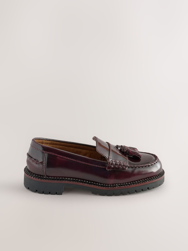Burgundy Tassel Standard Fit (F) Leather Smart Loafers - Image 2 of 5