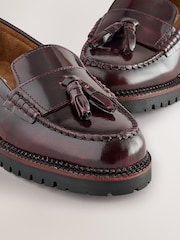 Burgundy Tassel Standard Fit (F) Leather Smart Loafers - Image 4 of 5