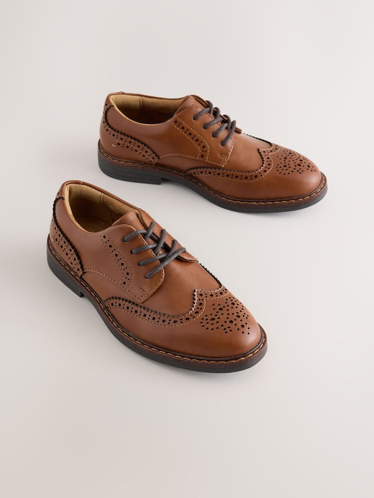 Tan Brown Lace-up Brogue Shoes - Image 1 of 5