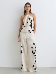 Reiss Ivory/Black Delilah Jacquard Printed Beaded-Halterneck Top - Image 5 of 8