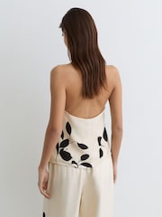 Reiss Ivory/Black Delilah Jacquard Printed Beaded-Halterneck Top - Image 8 of 8