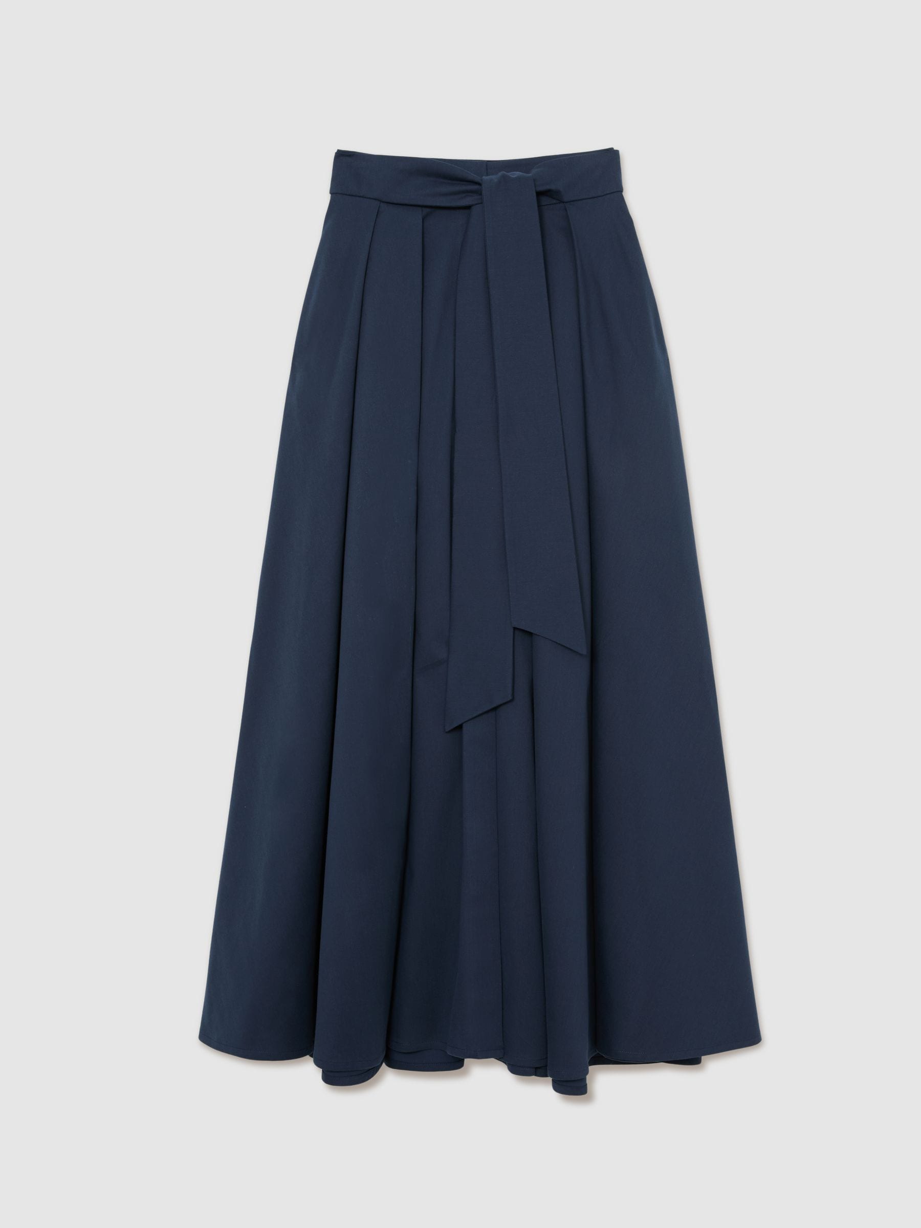 Buy Reiss Navy Blue Simone Cotton-Blend Pleated Maxi Skirt from