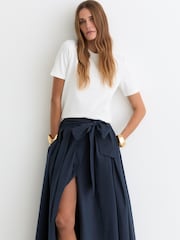 Reiss Navy Simone Cotton-Blend Pleated Maxi Skirt - Image 4 of 6