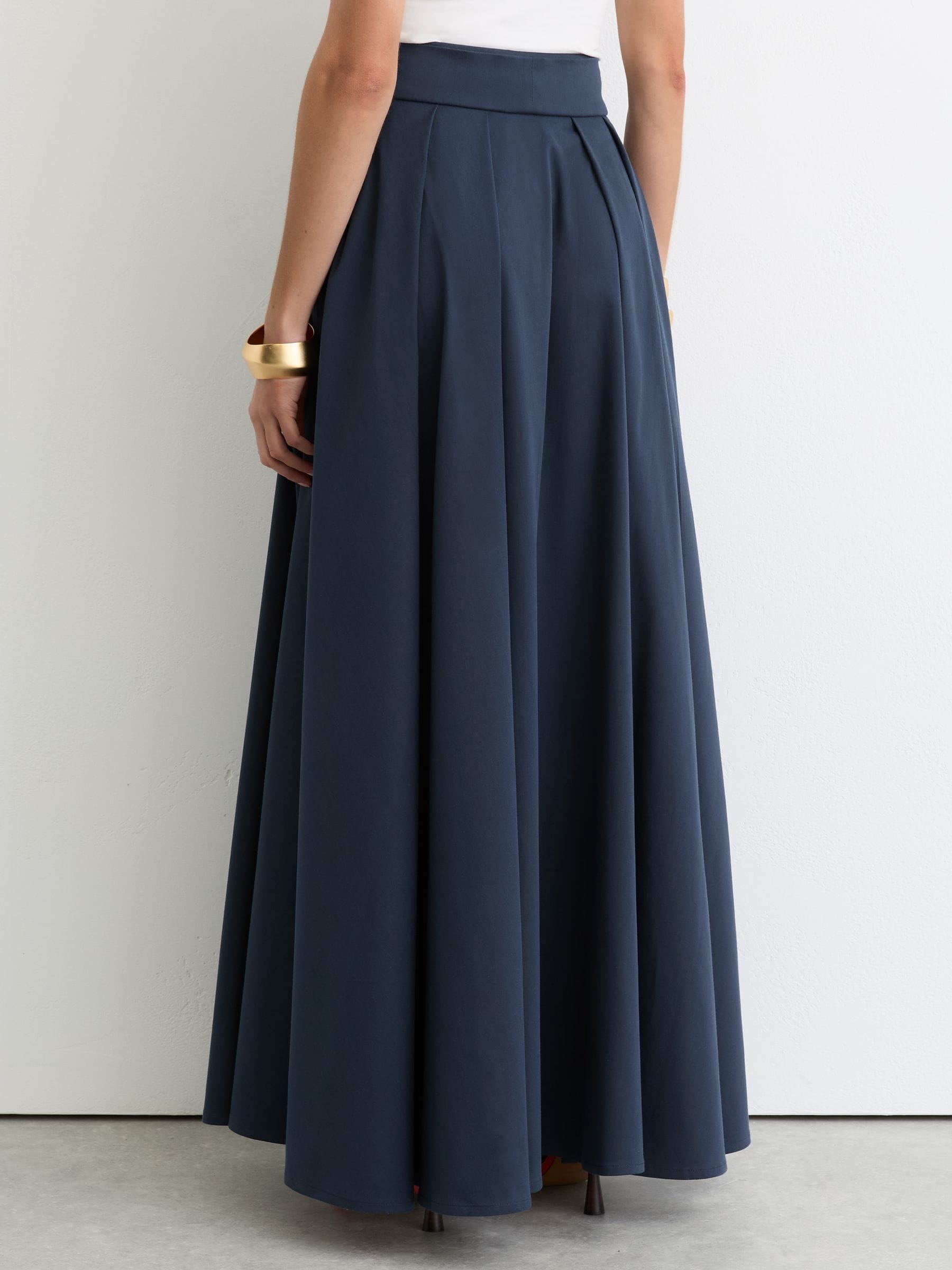 Buy Reiss Navy Blue Simone Cotton-Blend Pleated Maxi Skirt from