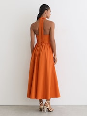Reiss Rowe Cotton Halterneck Belted Midi Dress - Image 5 of 6