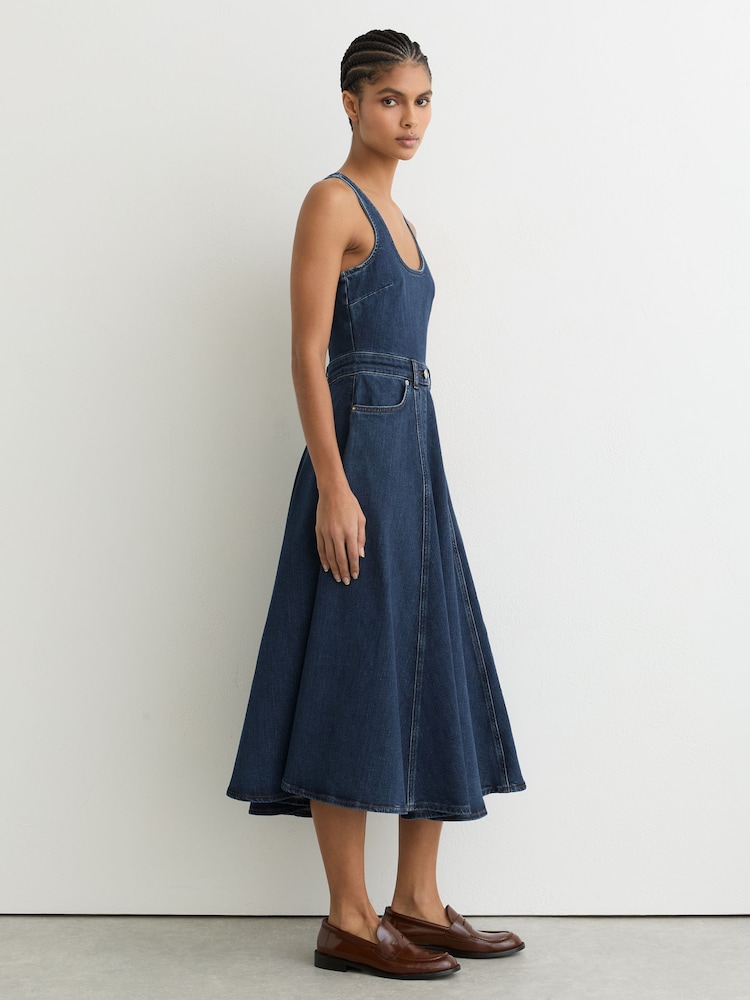 Buy Reiss Indigo Blue Rosie Denim Sleeveless Waisted Midi Dress from Next USA