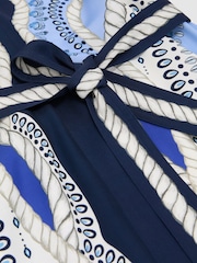 Reiss Ivory/Blue Heidi Scarf-Print Belted Midi Dress - Image 7 of 7