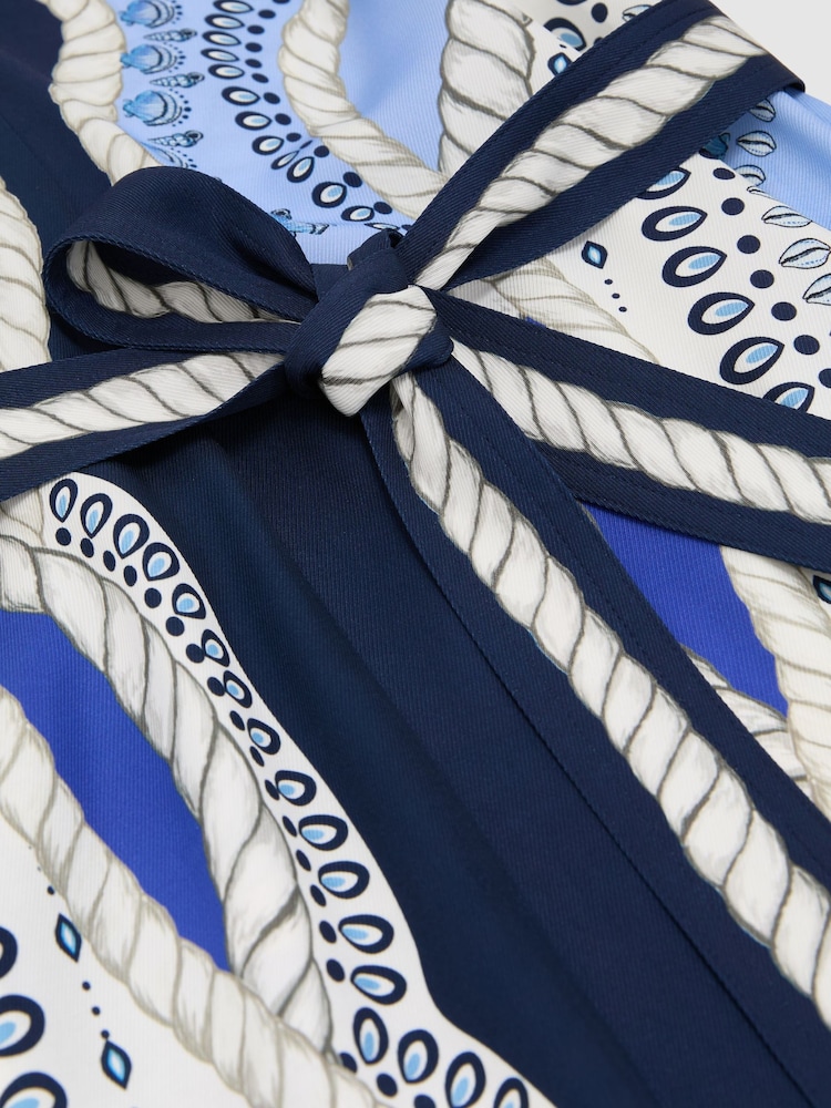 Reiss Ivory/Blue Heidi Scarf-Print Belted Midi Dress - Image 7 of 7