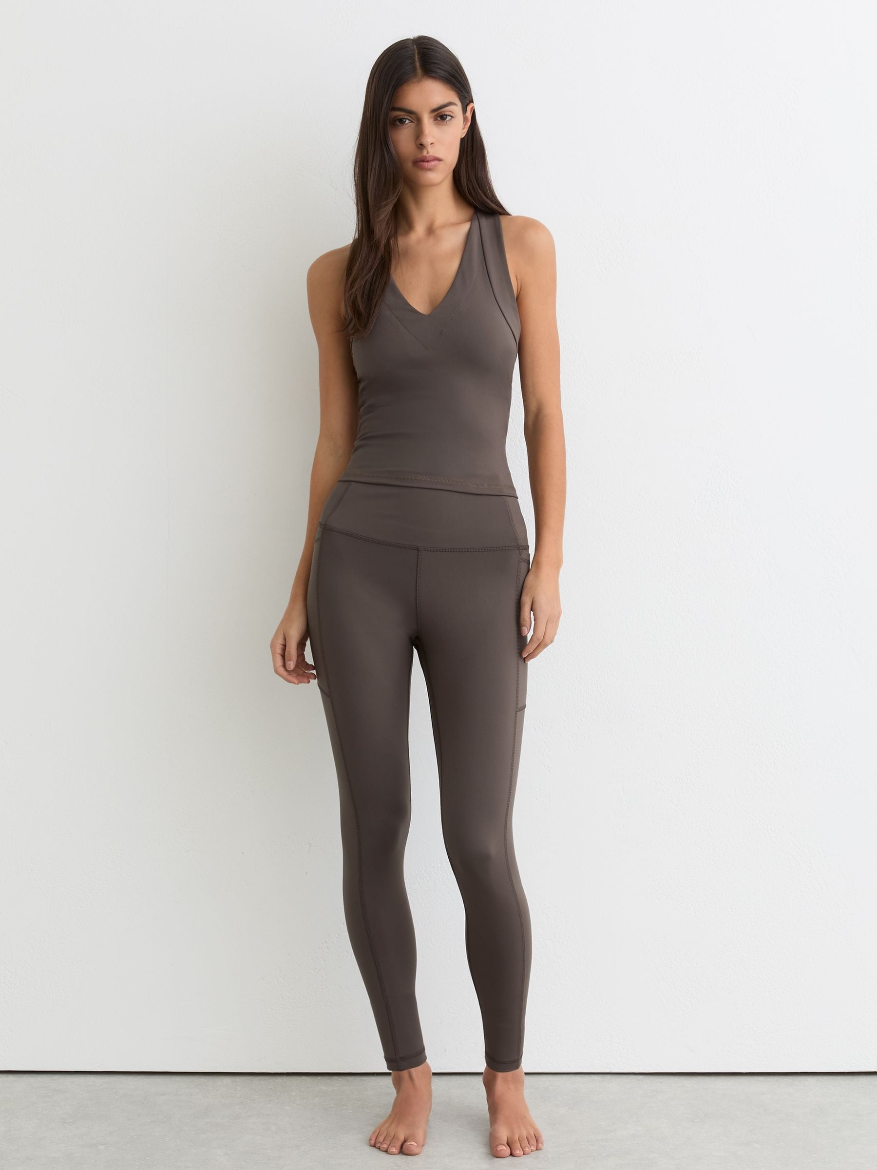 Buy Reiss Taupe Brown Helena V-Neck Cross-Back Sports Top from