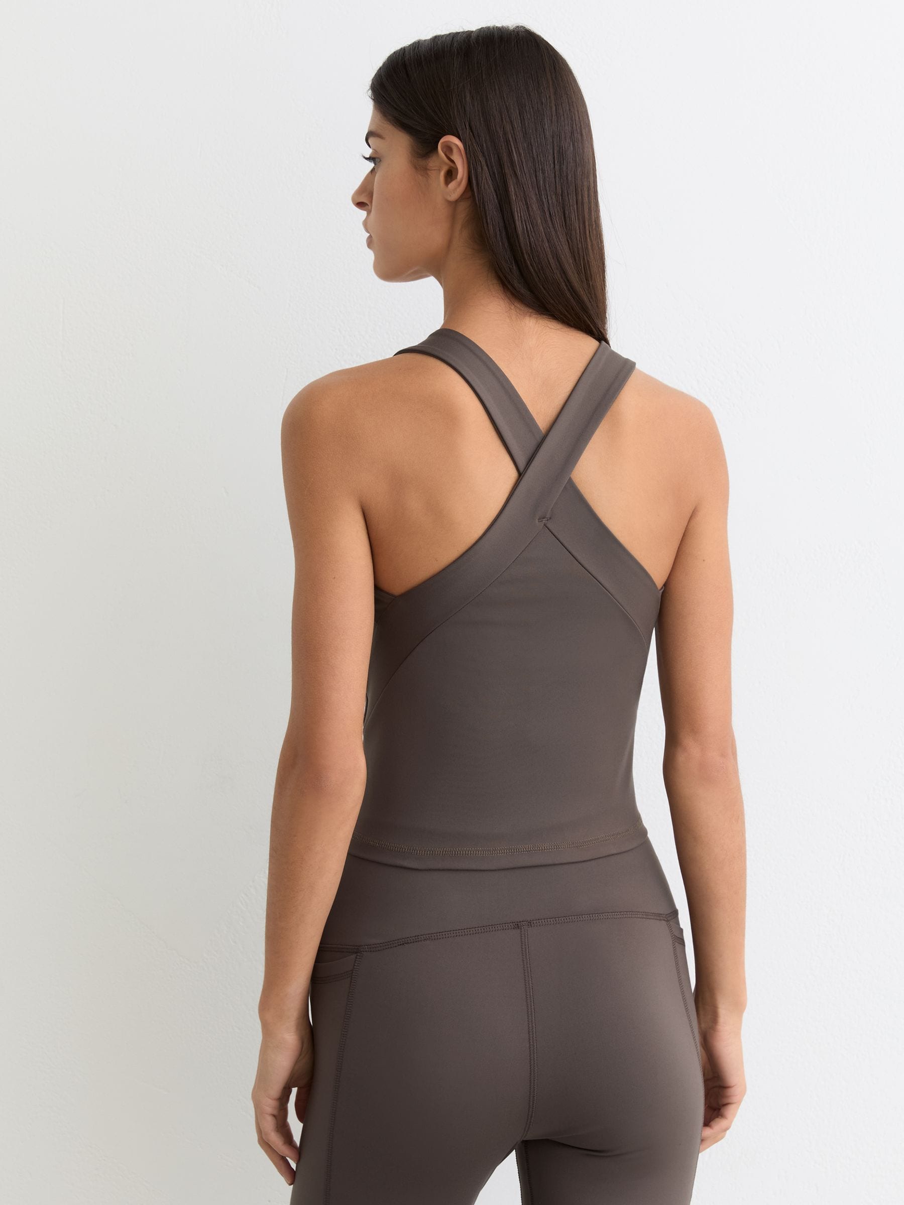 Buy Reiss Taupe Brown Helena V-Neck Cross-Back Sports Top from