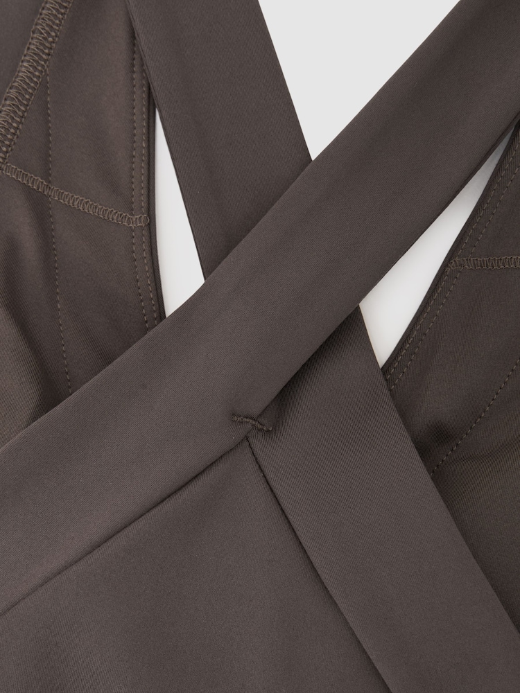 Reiss Taupe Brown Helena V-Neck Cross-Back Sports Top - Image 7 of 7