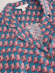 Red/Blue Deck Chair Print - Revere Collar Sleeveless Shirt with Linen - Image 6 of 7