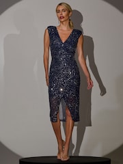 Jolie Moi Blue Deja Sequin Midi Dress With Slit - Image 5 of 6