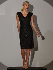 Vestido recto con lentejuelas y cuello de pico Qaya de Jolie Moi - Imagen 4 de 6