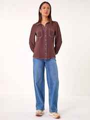 Roman Brown Button Up Pocket Detail Collar Shirt - Image 3 of 5