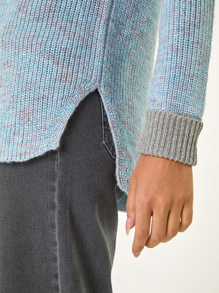 Roman Blue Contrast Cuff Knit Jumper - Image 6 of 6 Roman Blue Contrast Cuff Knit Jumper - Image 6 of 6