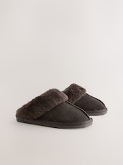 Chocolate Brown Faux Fur Lined Suede Mule Slippers - Image 5 of 9