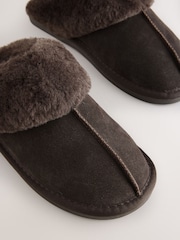 Chocolate Brown Faux Fur Lined Suede Mule Slippers - Image 7 of 9