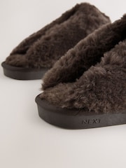 Chocolate Brown Faux Fur Lined Suede Mule Slippers - Image 8 of 9