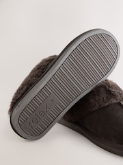 Chocolate Brown Faux Fur Lined Suede Mule Slippers - Image 9 of 9
