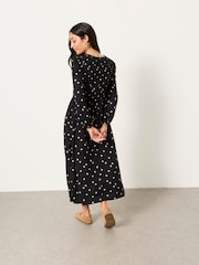 FatFace Danni Black Spot Petite Midi Dress - Image 2 of 5