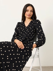 FatFace Danni Black Spot Petite Midi Dress - Image 3 of 5