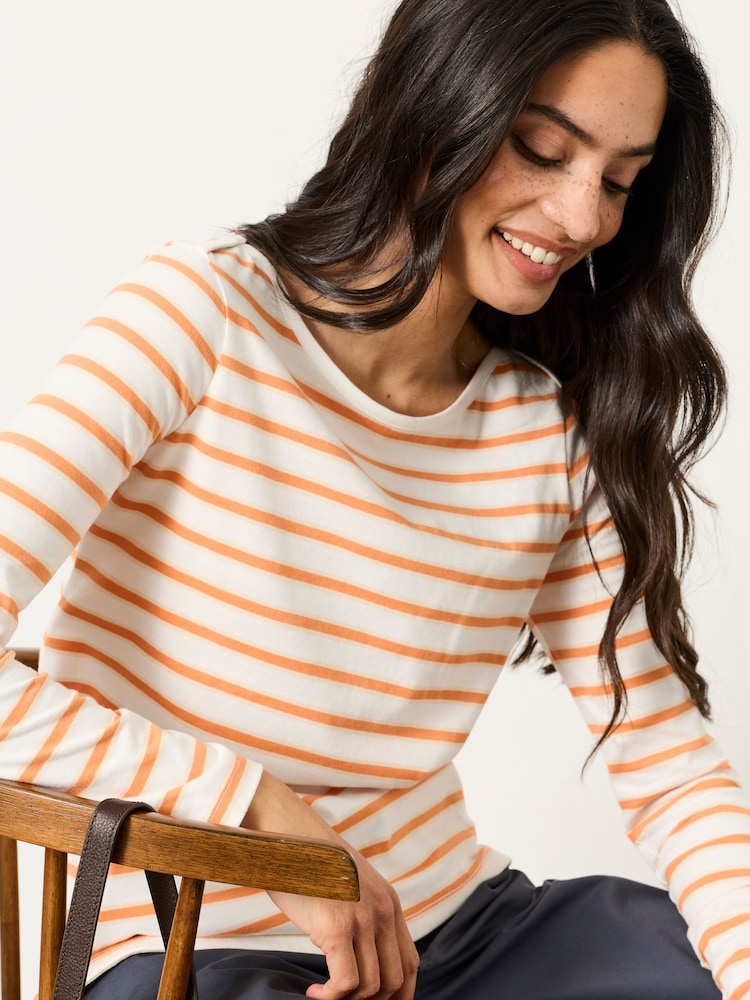FatFace Breton Orange Striped 100% Cotton T-Shirt - Image 1 of 5