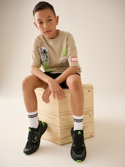Black/Green Standard Fit (F) Elastic Lace Trainers - Image 1 of 9