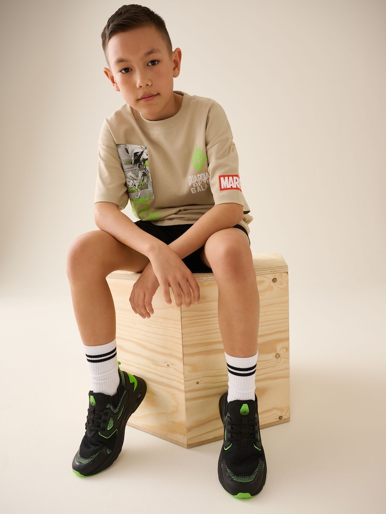 Black/Green Standard Fit (F) Elastic Lace Trainers - Image 1 of 9
