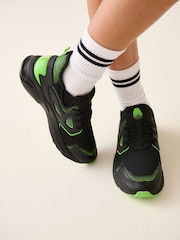Black/Green Standard Fit (F) Elastic Lace Trainers - Image 2 of 9
