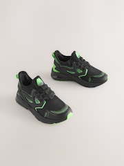 Black/Green Standard Fit (F) Elastic Lace Trainers - Image 6 of 9