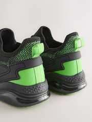Black/Green Standard Fit (F) Elastic Lace Trainers - Image 7 of 9