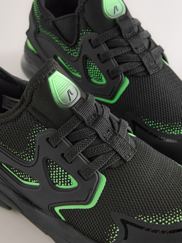 Black/Green Standard Fit (F) Elastic Lace Trainers - Image 9 of 9