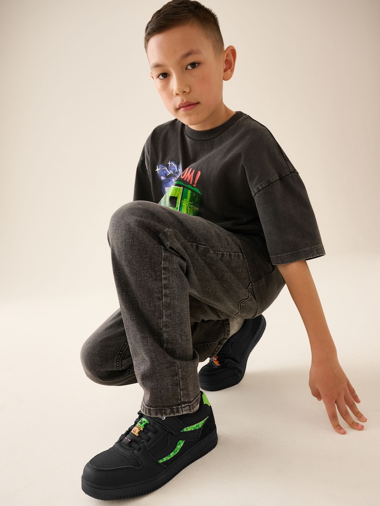 Black/Green Standard Fit (F) Minecraft Light Up Trainers - Image 2 of 11 Black/Green Standard Fit (F) Minecraft Light Up Trainers - Image 2 of 11