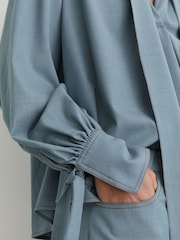 Reiss Light Blue Charlotte Denim-Look Tie-Neck Blouse - Image 4 of 7