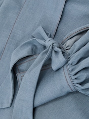 Reiss Light Blue Charlotte Denim-Look Tie-Neck Blouse - Image 7 of 7