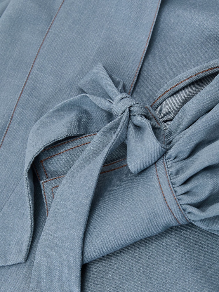 Reiss Light Blue Charlotte Denim-Look Tie-Neck Blouse - Image 7 of 7