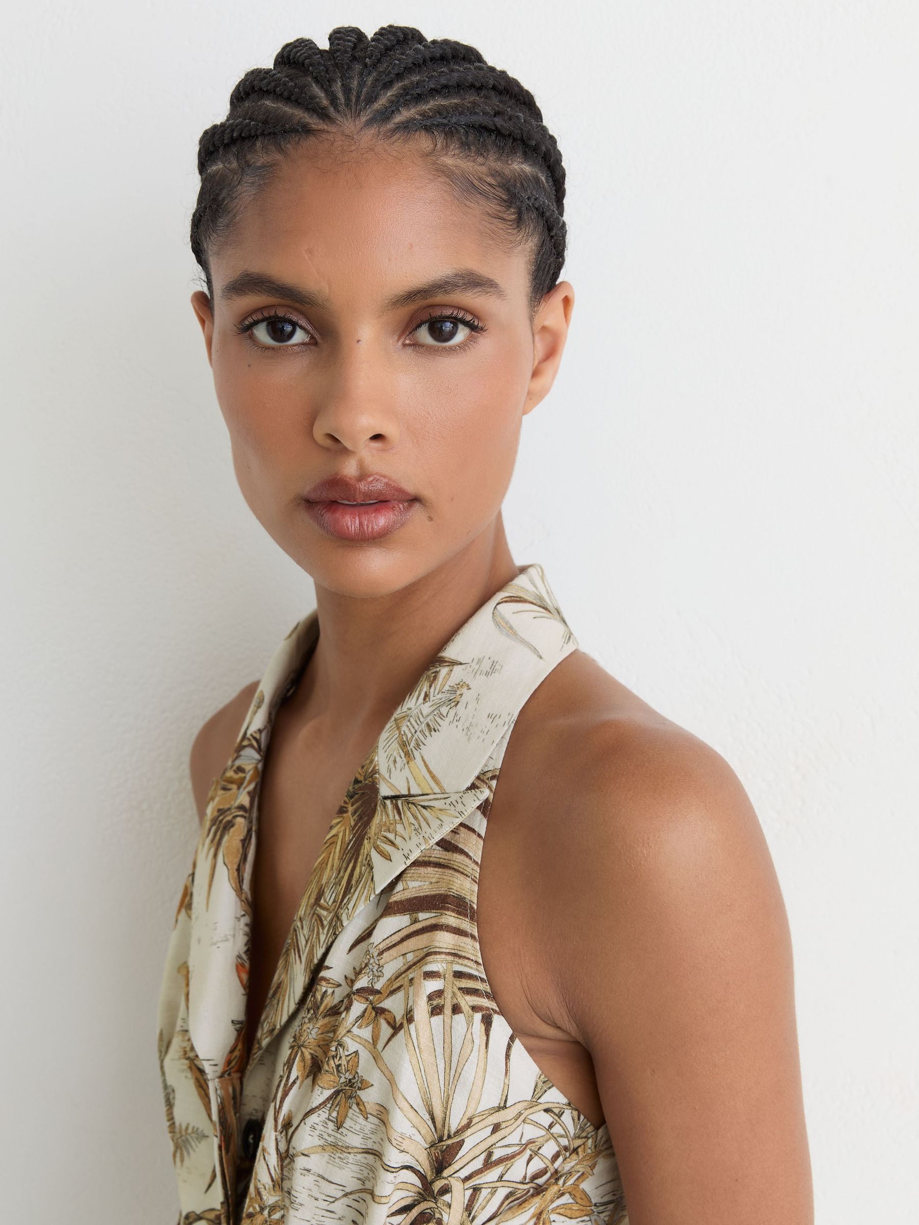 Buy Reiss Neutral Tate Cotton Safari-Print Tailored Midi Dress