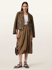 AllSaints Green Dalby Leather Biker Jacket - Image 3 of 7