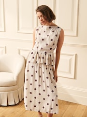 Laura Ashley Brown/Yellow 2 in 1 Peplum Polka Dot Midi Dress - Image 3 of 8