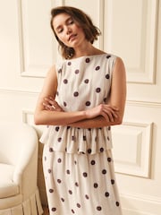 Laura Ashley Brown/Yellow 2 in 1 Peplum Polka Dot Midi Dress - Image 4 of 8