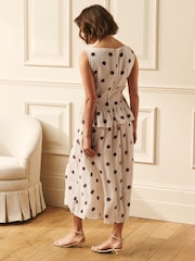 Laura Ashley Brown/Yellow 2 in 1 Peplum Polka Dot Midi Dress - Image 5 of 8